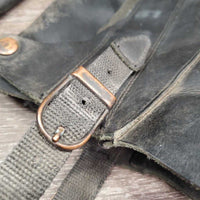 Hvy Leather Half Chaps, Zipper, Velcro, Top velcro Strap *gc, dirty, older, creased/folded, rubs?stains
