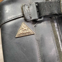 Hvy Leather Half Chaps, Zipper, Velcro, Top velcro Strap *gc, dirty, older, creased/folded, rubs?stains
