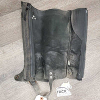 Hvy Leather Half Chaps, Zipper, Velcro, Top velcro Strap *gc, dirty, older, creased/folded, rubs?stains
