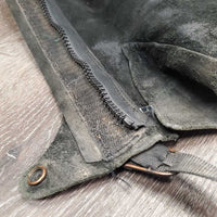 Hvy Leather Half Chaps, Zipper, Velcro, Top velcro Strap *gc, dirty, older, creased/folded, rubs?stains
