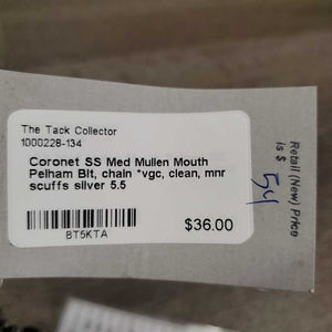SS Med Mullen Mouth Pelham Bit, chain *vgc, clean, mnr scuffs