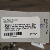 LS Narrow Soft - Flexi Rubber Mullen Mouth Pelham Bit, chain *vgc, clean, chewsnr scuffs