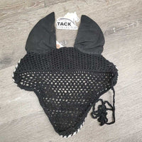 Crochet Fly Bonnet Ear Veil, piping, string *gc, older, clean, v.curled, faded, shortened string