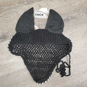 Crochet Fly Bonnet Ear Veil, piping, string *gc, older, clean, v.curled, faded, shortened string