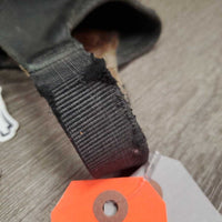 Leather Half Chaps, Back Zips *fair, rubs, peeled, holey, unstitched, dirty, stiff zips
