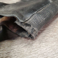 Leather Half Chaps, Back Zips *fair, rubs, peeled, holey, unstitched, dirty, stiff zips
