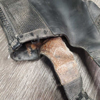 Leather Half Chaps, Back Zips *fair, rubs, peeled, holey, unstitched, dirty, stiff zips
