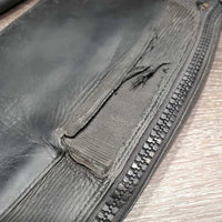 Leather Half Chaps, Back Zips *fair, rubs, peeled, holey, unstitched, dirty, stiff zips
