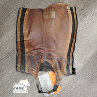 Leather Half Chaps, Back Zips *fair, rubs, peeled, holey, unstitched, dirty, stiff zips

