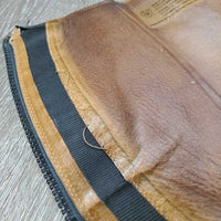 Leather Half Chaps, Back Zips *fair, rubs, peeled, holey, unstitched, dirty, stiff zips
