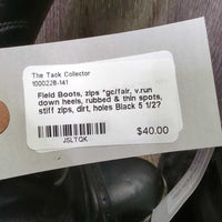 Field Boots, zips *gc/fair, v.run down heels, rubbed & thin spots, stiff zips, dirt, holes
