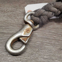 Thick Cotton Lead Rope, hvy Bull Snap *gc. clean, faded, snags, rubs, rusty
