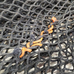Mini (.5") holes Fine Nylon String Slow Feed Hay Net, Trailer Bag? *gc, dirty, faded, repaired, rubs, frays, rust