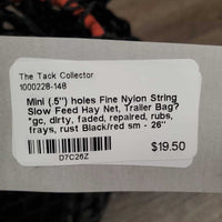 Mini (.5") holes Fine Nylon String Slow Feed Hay Net, Trailer Bag? *gc, dirty, faded, repaired, rubs, frays, rust
