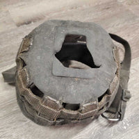 Grazing Muzzle, Open Nose *fair, squished, rubs, frays, peeled edges, v.thin & torn bottom, gunky inside, rip, dirty
