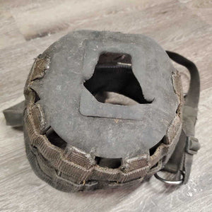 Grazing Muzzle, Open Nose *fair, squished, rubs, frays, peeled edges, v.thin & torn bottom, gunky inside, rip, dirty