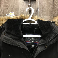 Storm Mountain Med-Long Winter Jacket, fleece lining, detachable hood, zip *vgc, mnr hair, broken inside loop
