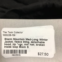 Storm Mountain Med-Long Winter Jacket, fleece lining, detachable hood, zip *vgc, mnr hair, broken inside loop

