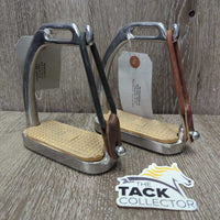 Pr Hvy Safety Stirrup Irons, elastics & keepers *gc, clean, stains, residue, faded, scuffs, mismatched rubber band, scratches
