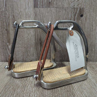 Pr Hvy Safety Stirrup Irons, elastics & keepers *gc, clean, stains, residue, faded, scuffs, mismatched rubber band, scratches
