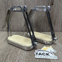 Pr Hvy Safety Stirrup Irons, elastics & keepers *gc, clean, stains, residue, faded, scuffs, sticker, scratches
