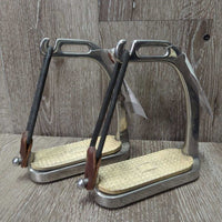 Pr Hvy Safety Stirrup Irons, elastics & keepers *gc, clean, stains, residue, faded, scuffs, cracking bands, scratches
