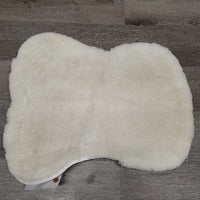 Quilt Sheepskin Half Pad, rolled edge *gc, clean, pilly, stains, bare spot, dingy, cut tabs