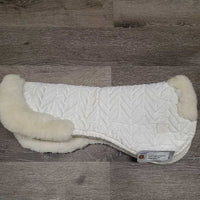 Quilt Sheepskin Half Pad, rolled edge *gc, clean, pilly, stains, bare spot, dingy, cut tabs