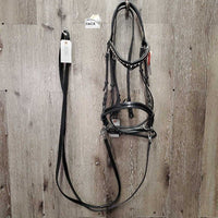 Monocrown Bridle, Bradoon Hanger, Sidepull Noseband, Bling Browband, Buckles, Cotton Web Reins *vgc/xc, mnr dirt & clean
