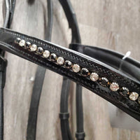 Monocrown Bridle, Bradoon Hanger, Sidepull Noseband, Bling Browband, Buckles, Cotton Web Reins *vgc/xc, mnr dirt & clean