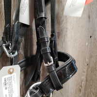 Monocrown Bridle, Bradoon Hanger, Sidepull Noseband, Bling Browband, Buckles, Cotton Web Reins *vgc/xc, mnr dirt & clean
