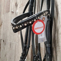 Monocrown Bridle, Bradoon Hanger, Sidepull Noseband, Bling Browband, Buckles, Cotton Web Reins *vgc/xc, mnr dirt & clean
