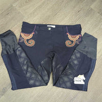 Full Seat Sticky Breeches "embroidered" *gc/fair, snags, puckers, stains, hair, dirty, v.rubbed trim & inside lining, older
