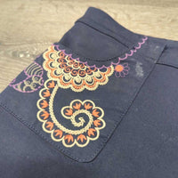 Full Seat Sticky Breeches "embroidered" *gc/fair, snags, puckers, stains, hair, dirty, v.rubbed trim & inside lining, older
