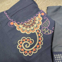 Full Seat Sticky Breeches "embroidered" *gc/fair, snags, puckers, stains, hair, dirty, v.rubbed trim & inside lining, older
