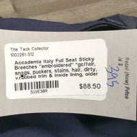 Full Seat Sticky Breeches "embroidered" *gc/fair, snags, puckers, stains, hair, dirty, v.rubbed trim & inside lining, older
