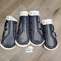 Pr Front & Hind Closed Front Fleece Lined Boots *vgc/gc, clean, stiff, stains, mnr hair, mnr hair, stains, tears/cracks, scuffs, threads
