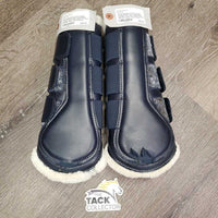 Pr Front & Hind Closed Front Fleece Lined Boots *vgc/gc, clean, stiff, stains, mnr hair, mnr hair, stains, tears/cracks, scuffs, threads
