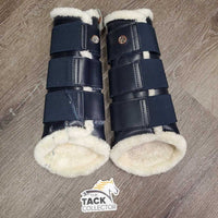 Pr Front & Hind Closed Front Fleece Lined Boots *vgc/gc, clean, stiff, stains, mnr hair, mnr hair, stains, tears/cracks, scuffs, threads
