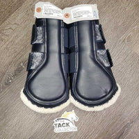 Pr Front & Hind Closed Front Fleece Lined Boots *vgc/gc, clean, stiff, stains, mnr hair, mnr hair, stains, tears/cracks, scuffs, threads
