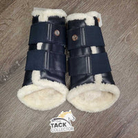 Pr Front & Hind Closed Front Fleece Lined Boots *vgc/gc, clean, stiff, stains, mnr hair, mnr hair, stains, tears/cracks, scuffs, threads
