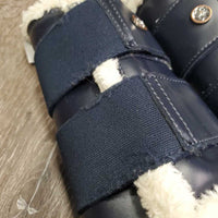 Pr Front & Hind Closed Front Fleece Lined Boots *vgc/gc, clean, stiff, stains, mnr hair, mnr hair, stains, tears/cracks, scuffs, threads
