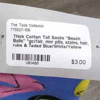 Thick Cotton Tall Socks "Beach Balls" *gc/fair, mnr pills, stains, hair, rubs & faded
