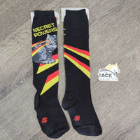Thick Cotton Tall Socks "Secret Powers" *gc/fair, mnr pills, hair, rubs & faded
