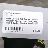 Thick Cotton Tall Socks "Secret Powers" *gc/fair, mnr pills, hair, rubs & faded
