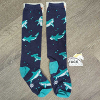 Thick Cotton Tall Socks "Sharks" *gc/fair, mnr pills, hair, rubs & faded
