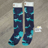 Thick Cotton Tall Socks "Sharks" *gc/fair, mnr pills, hair, rubs & faded
