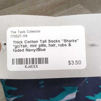 Thick Cotton Tall Socks "Sharks" *gc/fair, mnr pills, hair, rubs & faded
