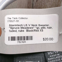 LS V Neck Sweater, "Spruce Meadows" *gc, pills, hair, faded, rubs
