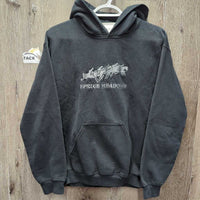 Hvy Sweatshirt Hoodie "Spruce Meadows" *gc, faded, stains?dirty, hair, clumpy, cut tag
